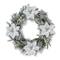 Glitzhome® 24" Pre-Lit Snow Flocked Greenery Pine Poinsettia Christmas Wreath
